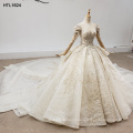 Jancember HTL1624 Luxury Long Sleeve Big Train Embroidered Wedding Dress Bridal Gown